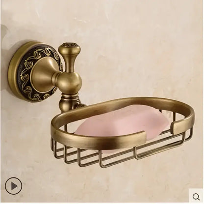 Ornate gold copper carved bathroom accessories set