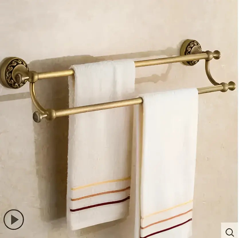 Ornate gold copper carved bathroom accessories set