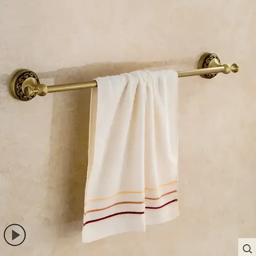 Ornate gold copper carved bathroom accessories set
