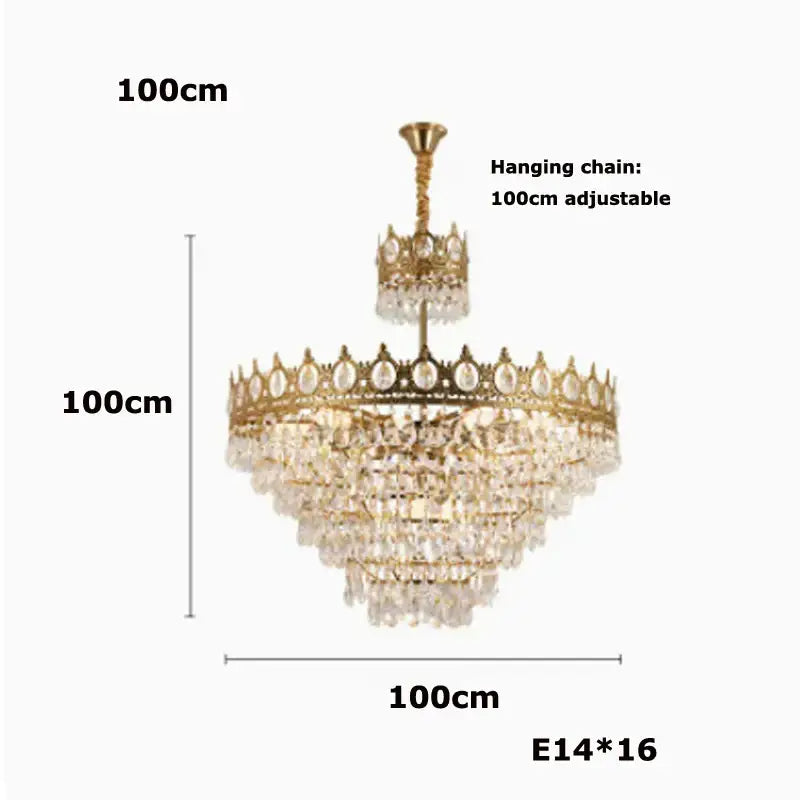 Ornate gold crown crystal led pendant light living room