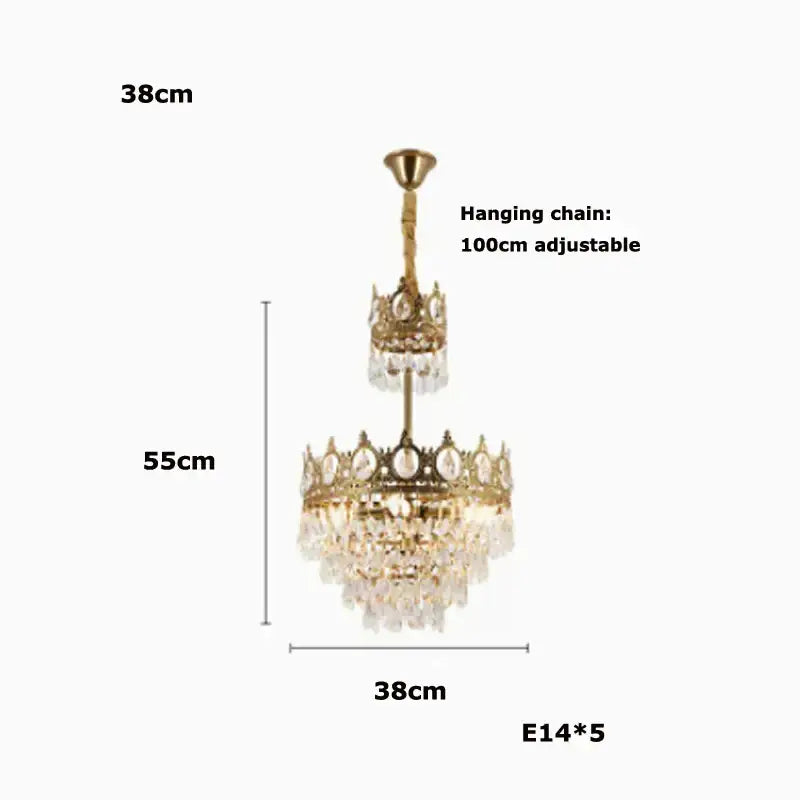 Ornate gold crown crystal led pendant light living room