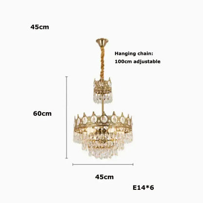 Ornate gold crown crystal led pendant light living room