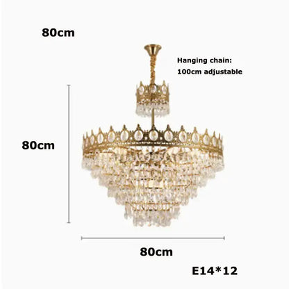 Ornate gold crown crystal led pendant light living room