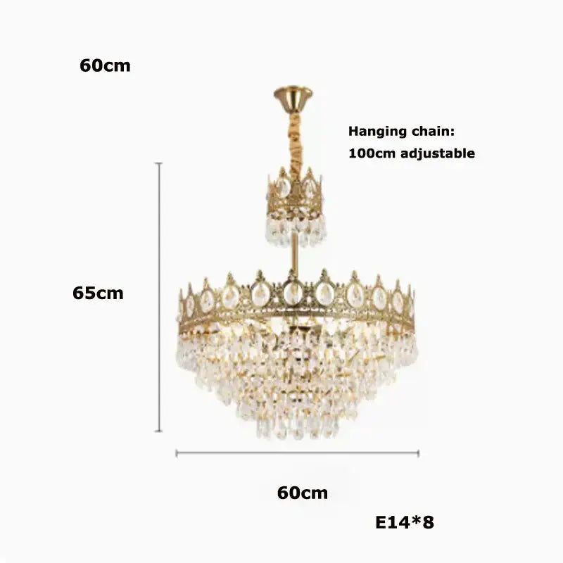Ornate gold crown crystal led pendant light living room