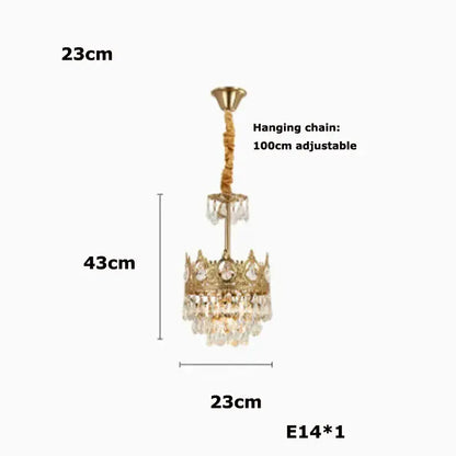 Ornate gold crown crystal led pendant light living room