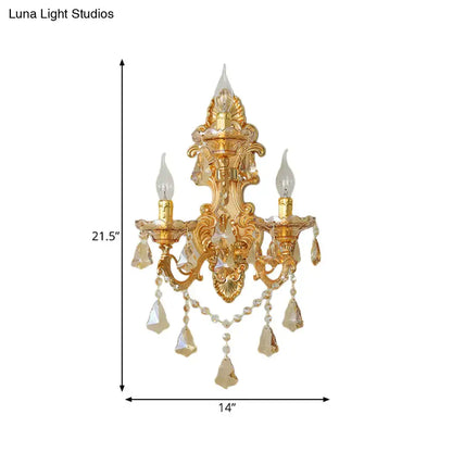 Ornate gold crystal 3 light metal fixture living room sconce