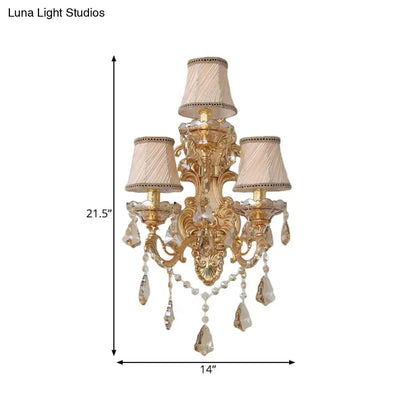 Ornate gold crystal 3 light metal fixture living room sconce