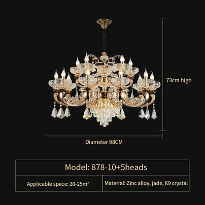 Ornate gold crystal candle chandelier for dining room