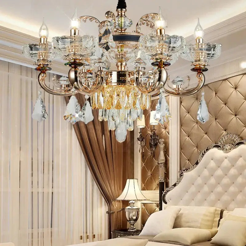 Ornate gold crystal candle chandelier for dining room