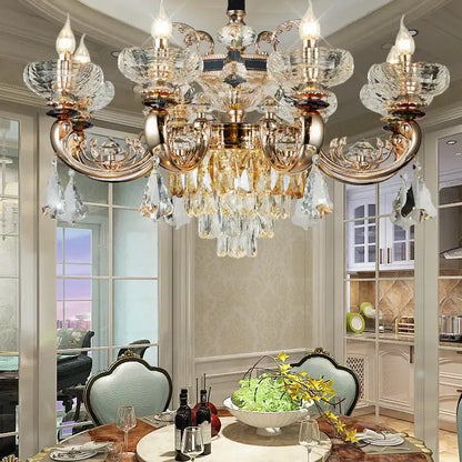 Ornate gold crystal candle chandelier for dining room