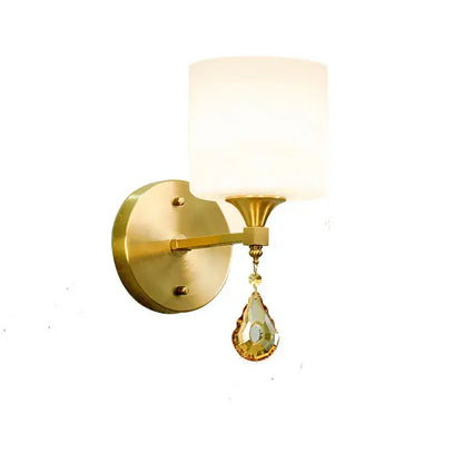 Ornate gold crystal copper wall lamp with glass shade for bedroom