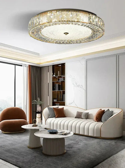 Ornate gold crystal glass ceiling light for bedroom and living room