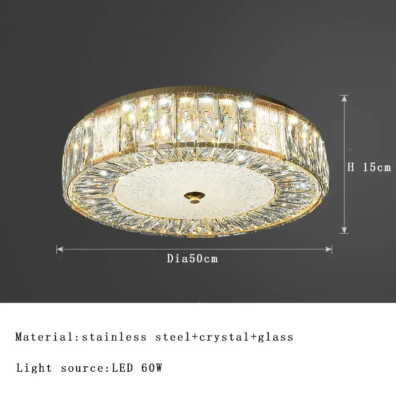 Ornate gold crystal glass ceiling light for bedroom and living room