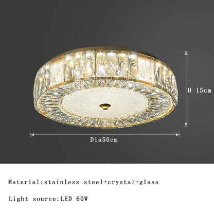 Ornate gold crystal glass ceiling light for bedroom and living room