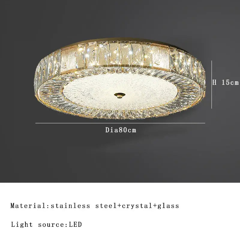 Ornate gold crystal glass ceiling light for bedroom and living room