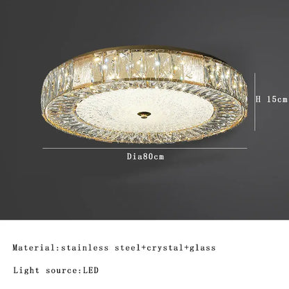 Ornate gold crystal glass ceiling light for bedroom and living room