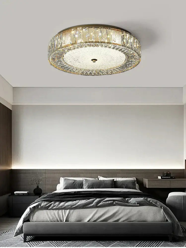 Ornate gold crystal glass ceiling light for bedroom and living room