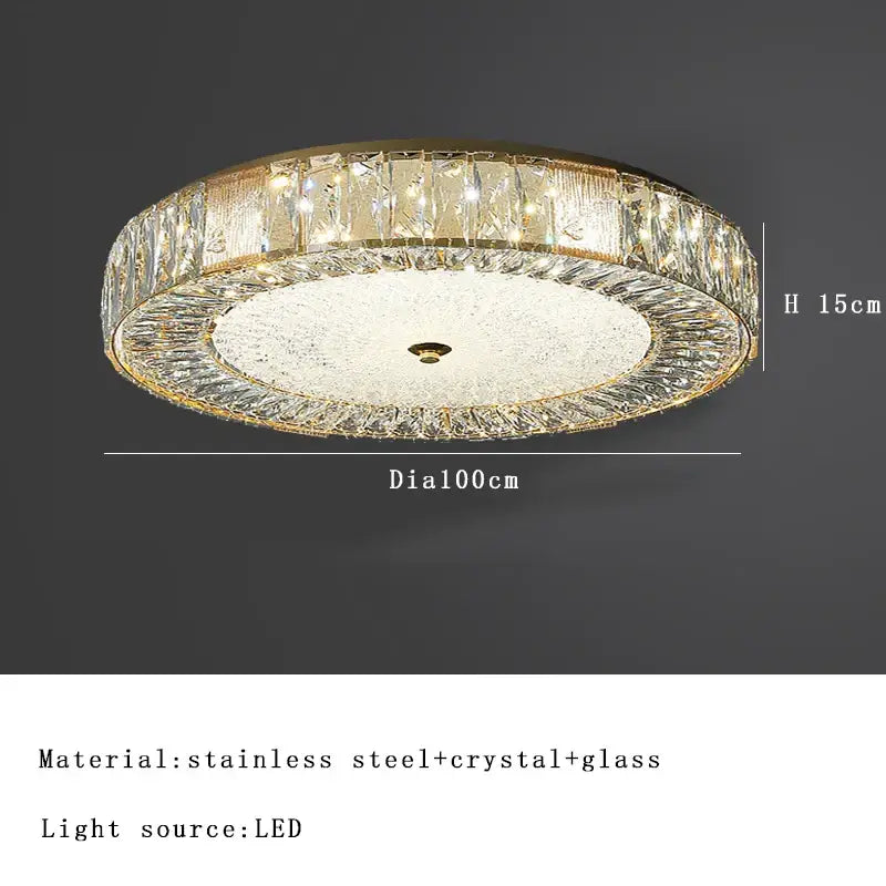 Ornate gold crystal glass ceiling light for bedroom and living room