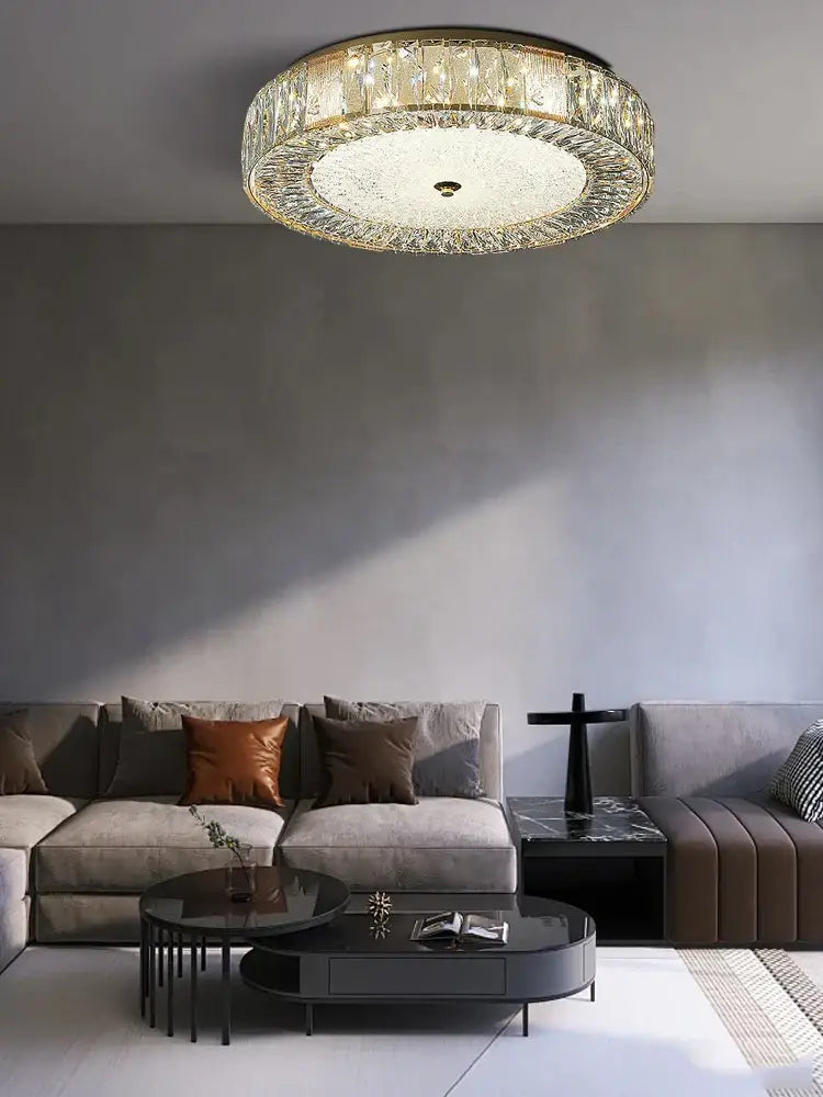 Ornate gold crystal glass ceiling light for bedroom and living room