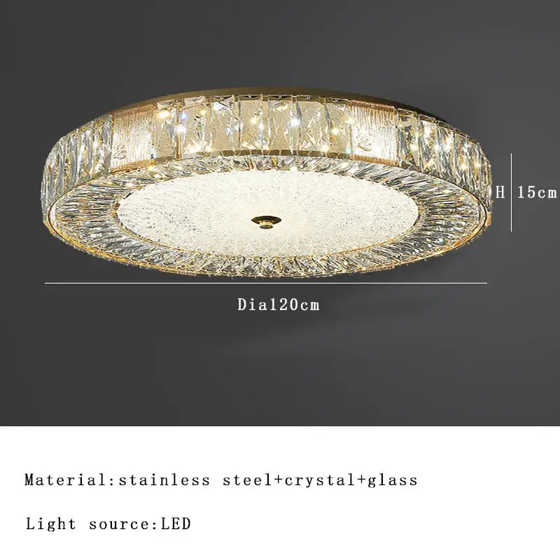 Ornate gold crystal glass ceiling light for bedroom and living room