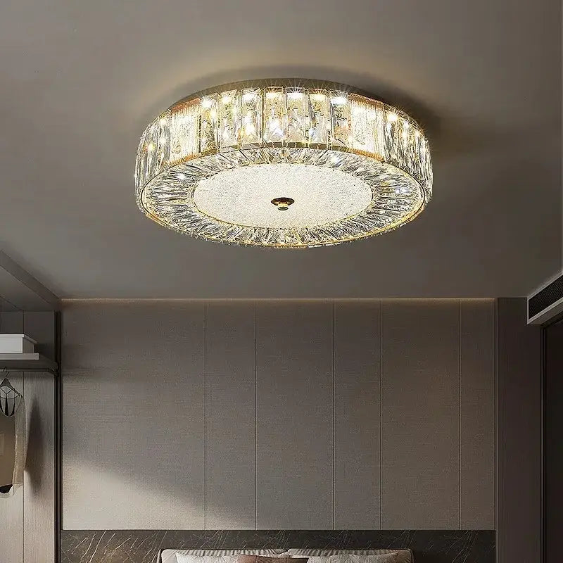 Ornate gold crystal glass ceiling light for bedroom and living room