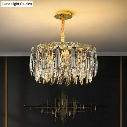Ornate gold crystal leaf pendant light for bedroom