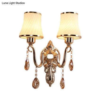 Ornate gold crystal wall sconce bedroom e26 e27 bulb base light