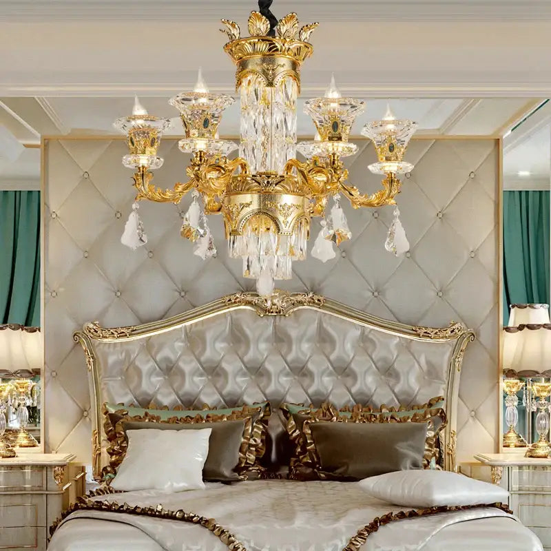 Ornate gold crystal chandelier for living room luxury