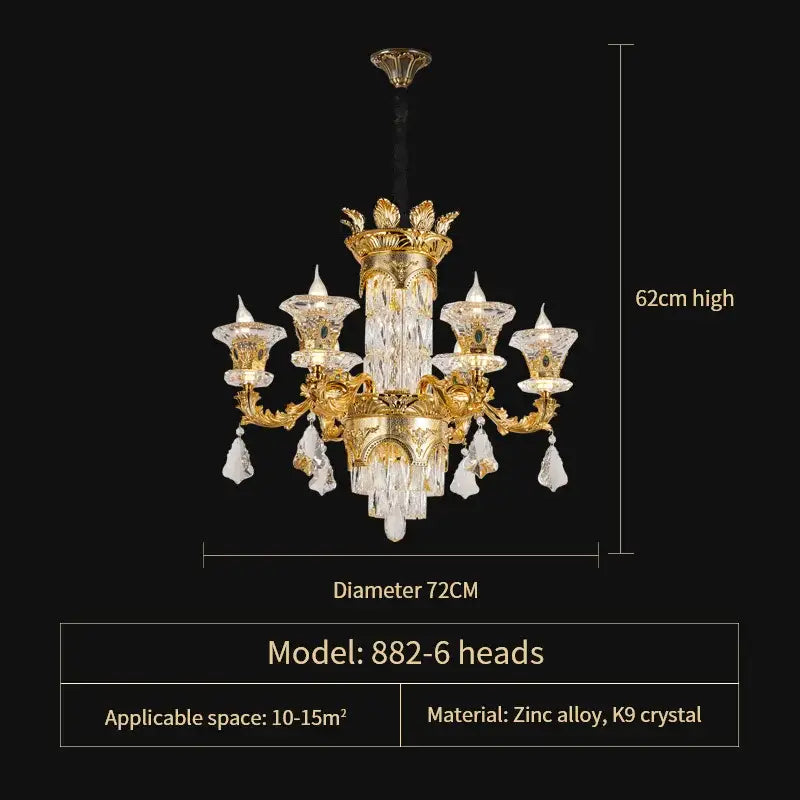 Ornate gold crystal chandelier for living room luxury