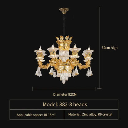 Ornate gold crystal chandelier for living room luxury