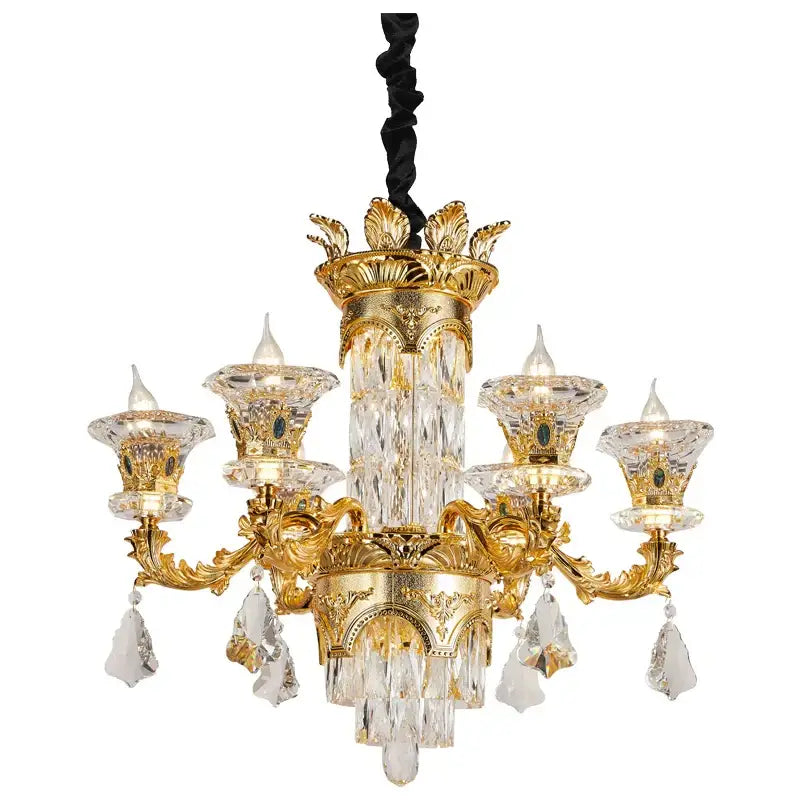 Ornate gold crystal chandelier for living room luxury