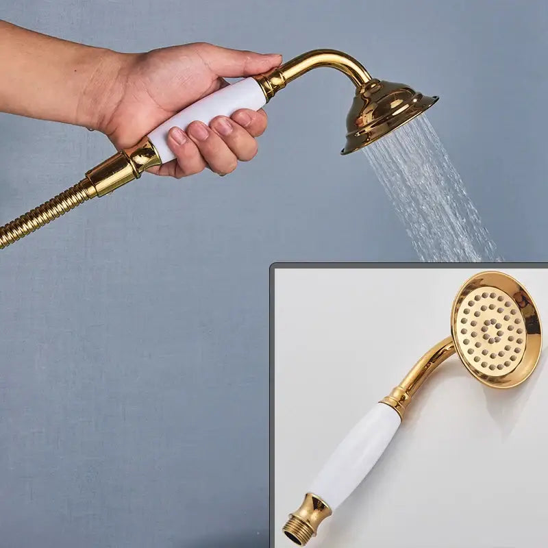 Ornate gold dragon freestanding bathtub faucet bathroom handshower