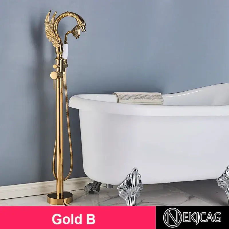 Ornate gold dragon freestanding bathtub faucet bathroom handshower