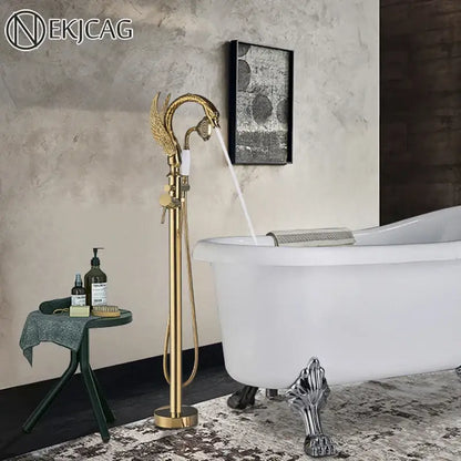 Ornate gold dragon freestanding bathtub faucet bathroom handshower