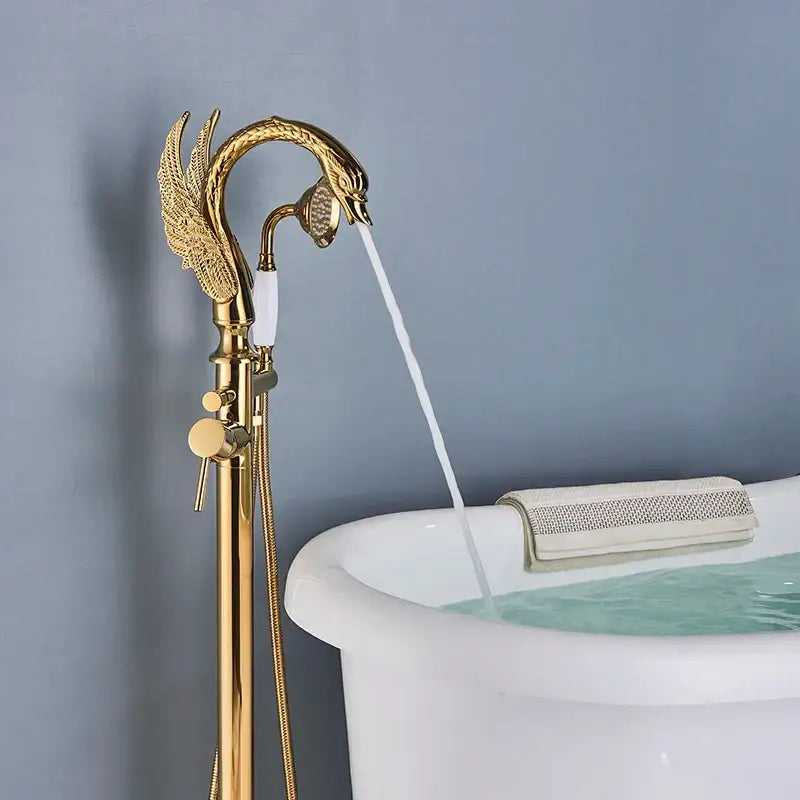 Ornate gold dragon freestanding bathtub faucet bathroom handshower