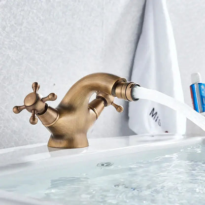 Ornate gold dual handle bidet faucet bathroom vessel sink tap