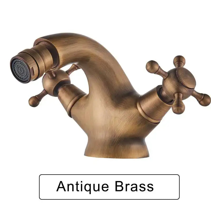 Ornate gold dual handle bidet faucet bathroom vessel sink tap