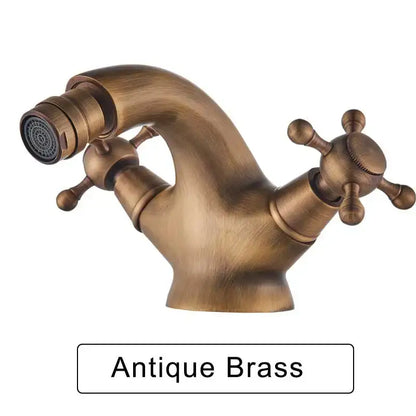 Ornate gold dual handle bidet faucet bathroom vessel sink tap
