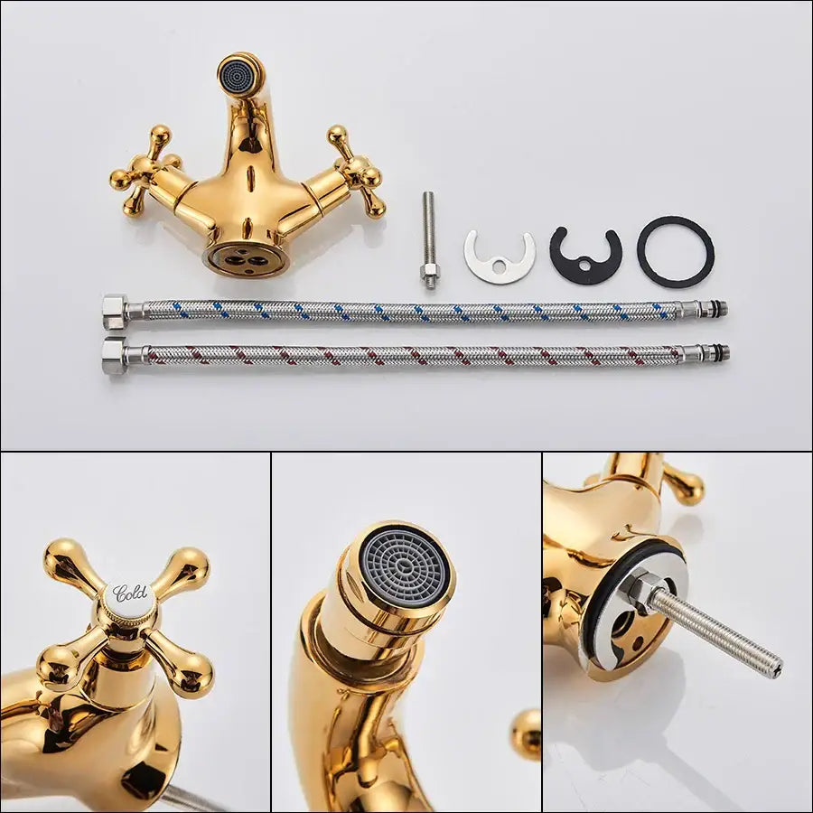 Ornate gold dual handle bidet faucet bathroom vessel sink tap