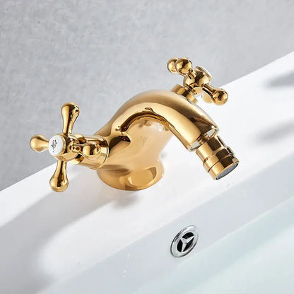 Ornate gold dual handle bidet faucet bathroom vessel sink tap