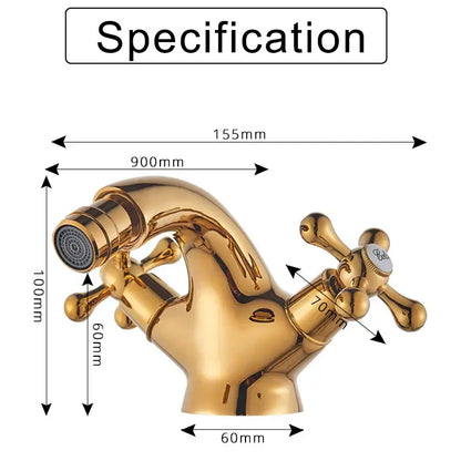 Ornate gold dual handle bidet faucet bathroom vessel sink tap