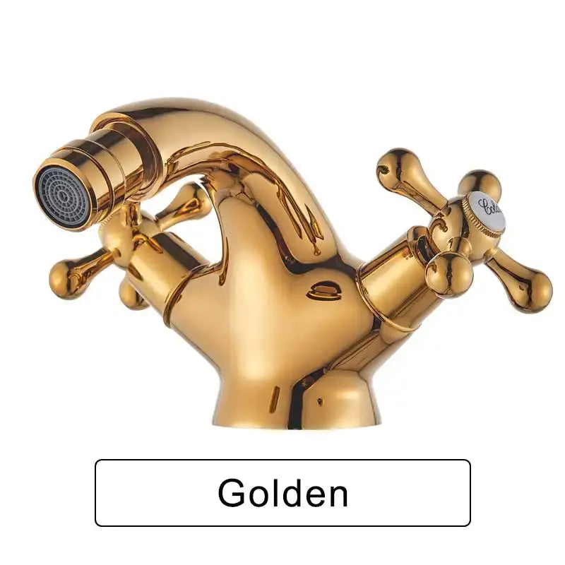 Ornate gold dual handle bidet faucet bathroom vessel sink tap