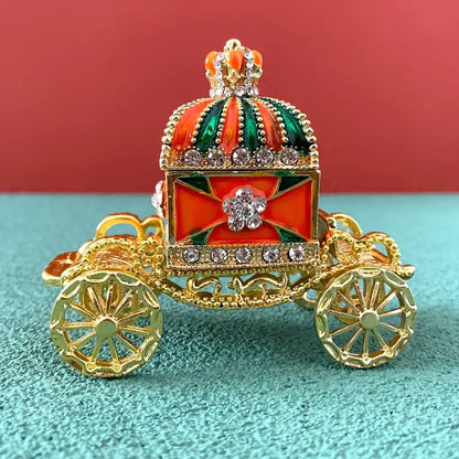 Ornate gold enamel crown jewelry box carriage bedroom decor