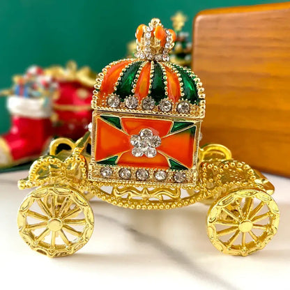 Ornate gold enamel crown jewelry box carriage bedroom decor