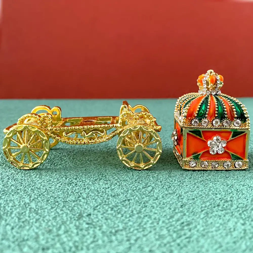 Ornate gold enamel crown jewelry box carriage bedroom decor