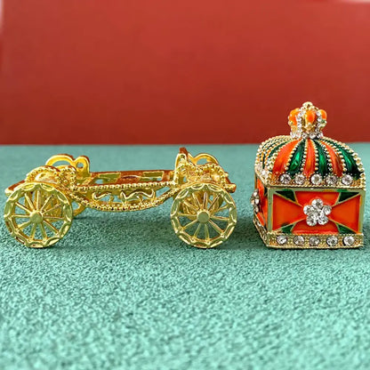 Ornate gold enamel crown jewelry box carriage bedroom decor