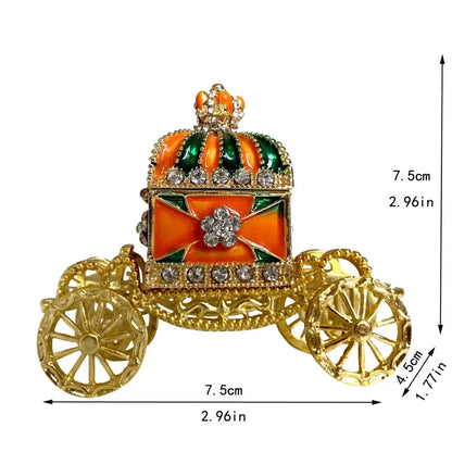 Ornate gold enamel crown jewelry box carriage bedroom decor