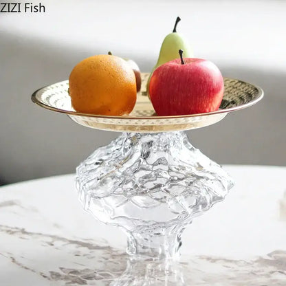 Ornate gold glass fruits bowl dining room dessert plate