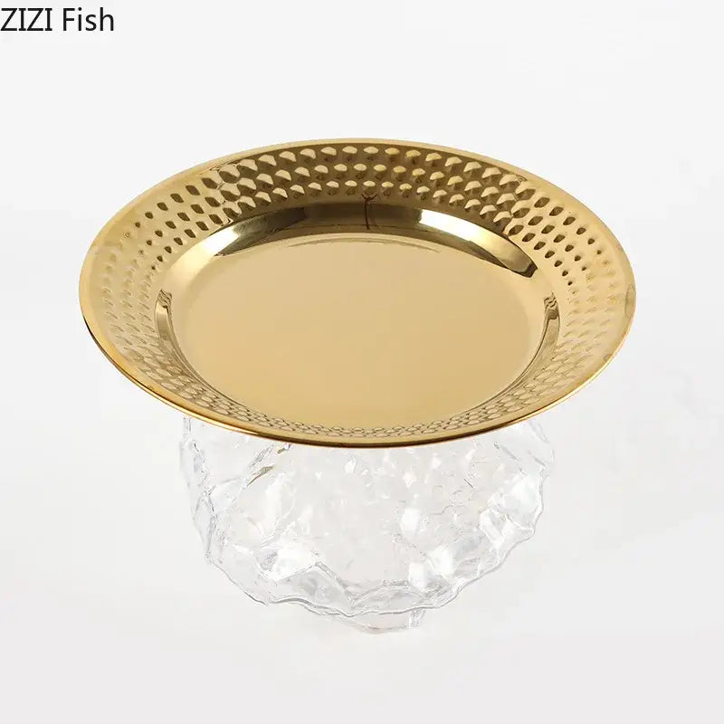 Ornate gold glass fruits bowl dining room dessert plate