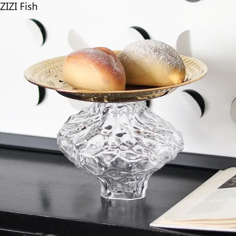 Ornate gold glass fruits bowl dining room dessert plate
